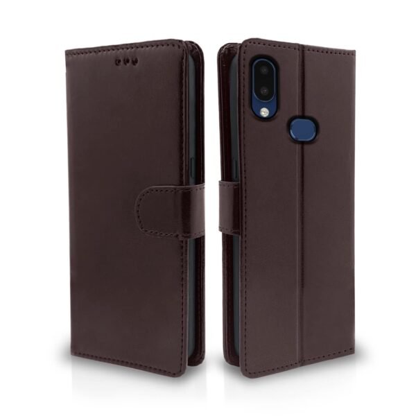 Samsung Galaxy A10s Flip Case Leather Finish | Inside TPU with Card Pockets | Wallet Stand and Shock Proof | Magnetic Closing | Complete Protection Flip Cover for Samsung Galaxy A10s (Coffee)