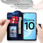 Shock Proof Flip Cover Back Case Cover for Realme 10 4G (Flexible | Leather Finish | Card Pockets Wallet & Stand | Blue)