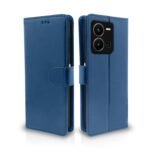 Vivo Y35 Flip Case Leather Finish | Inside TPU with Card Pockets | Wallet Stand and Shock Proof | Magnetic Closing | Complete Protection Flip Cover for Vivo Y35 (Blue)