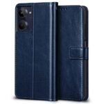 Shock Proof Flip Cover Back Case Cover for Realme 10 4G (Flexible | Leather Finish | Card Pockets Wallet & Stand | Blue)