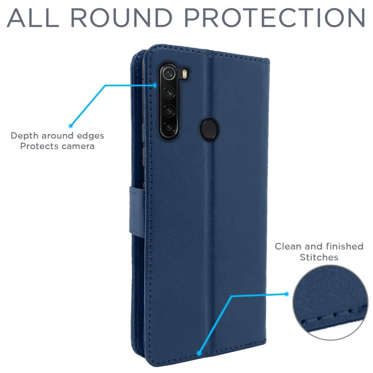 Redmi Note 8 Flip Cover Case | Leather Finish | Wallet Stand | Shock Proof | 360 Degree Complete Protection Flip Cover for Xiaomi Redmi Note 8 (Blue)