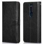 Shock Proof Flip Cover Back Case Cover for Oppo F11 Pro (Flexible | Leather Finish | Card Pockets Wallet & Stand | Black)