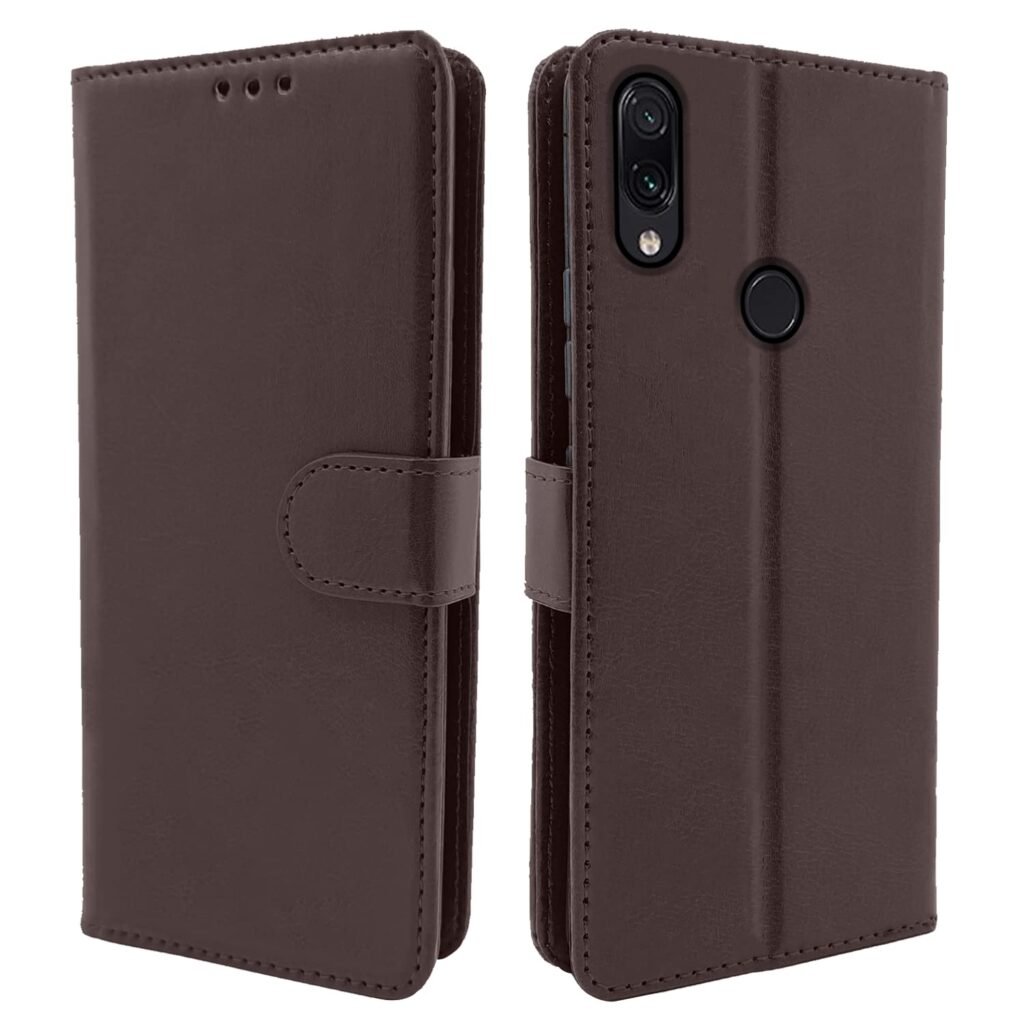 Flip Cover Leather Finish | Inside TPU with Card Pockets | Wallet Stand and Shock Proof | Complete Protection Flip Case for Redmi Note 7 Pro/Note 7 / Note 7s (Coffee)