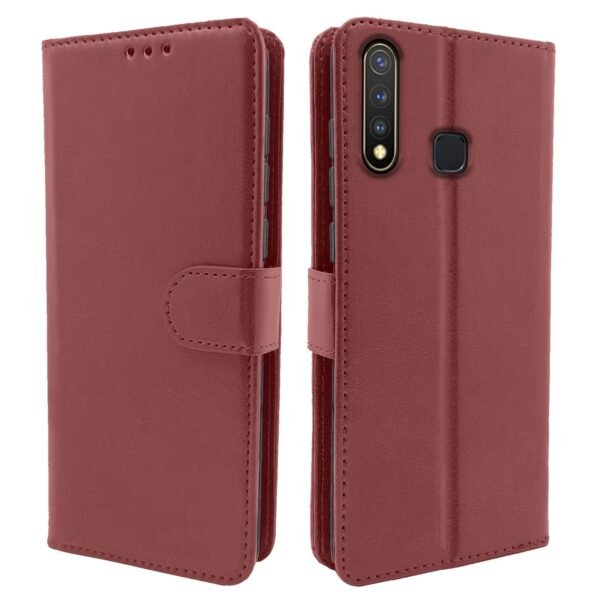 Brown Leather Magnetic Vintage Flip Wallet Case Cover for Vivo U20 / Y19