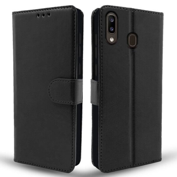 Samsung Galaxy A30 / A20 / M10s Flip Case Leather Finish | Inside TPU with Card Pockets | Wallet Stand and Shock Proof | Magnetic Closing | Complete Protection Flip Cover (Black)