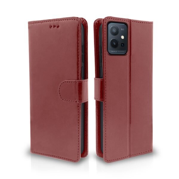 Vivo T1 5G / Vivo Y75 5G / iQOO Z6 5G Flip Cover | PU Leather Finish | 360 Protection | Wallet & Stand | Strong Magnetic Flip Case for Vivo T1 5G / Vivo Y75 5G / iQOO Z6 5G (Brown)