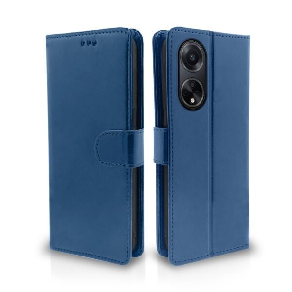 Oppo F23 5G Flip Cover Leather Finish | Inside TPU with Card Pockets | Wallet Stand and Shock Proof | Complete Protection Flip Case (Blue)