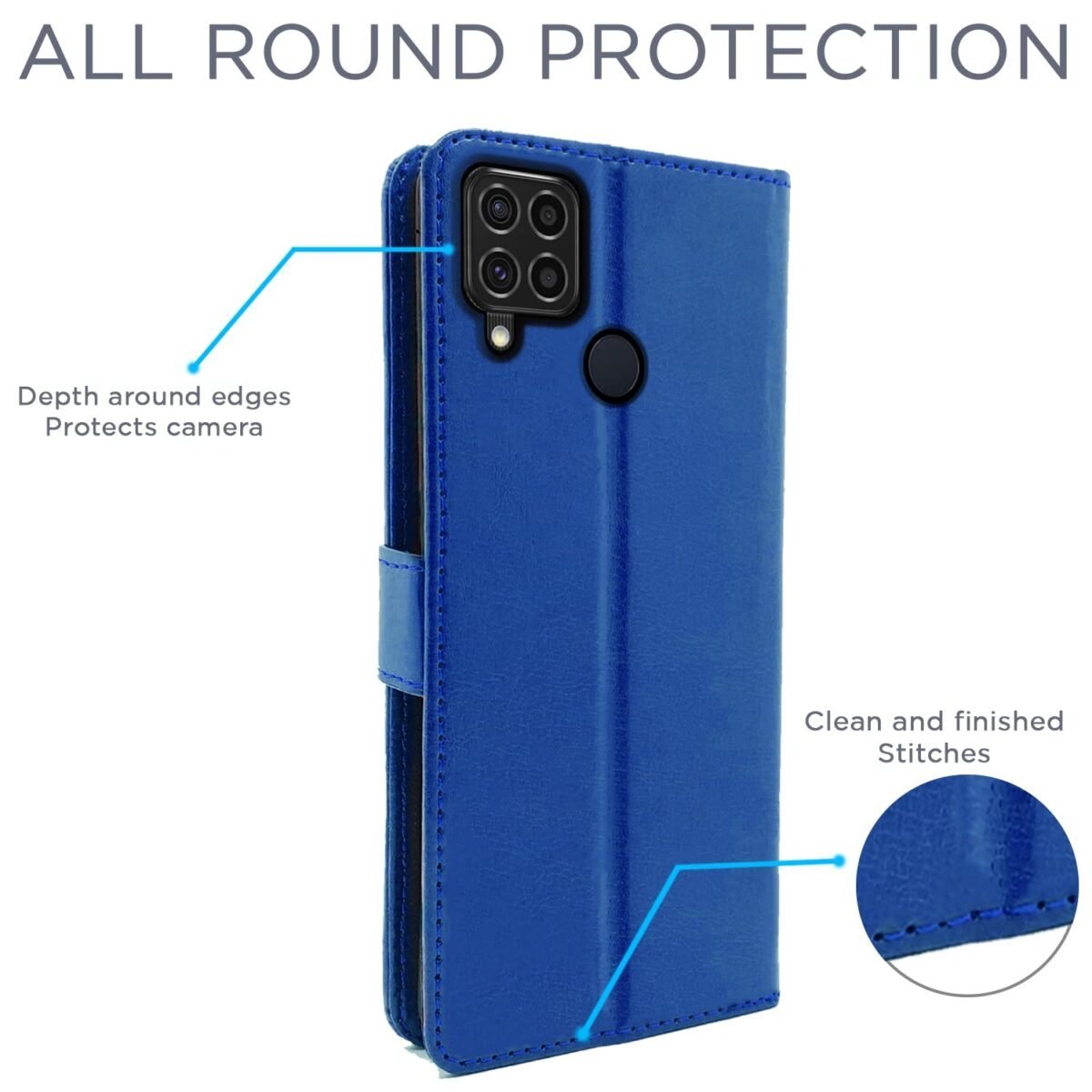 Realme C15 Flip Cover Magnetic Leather Wallet Case Shockproof TPU for Realme C15 (Blue)