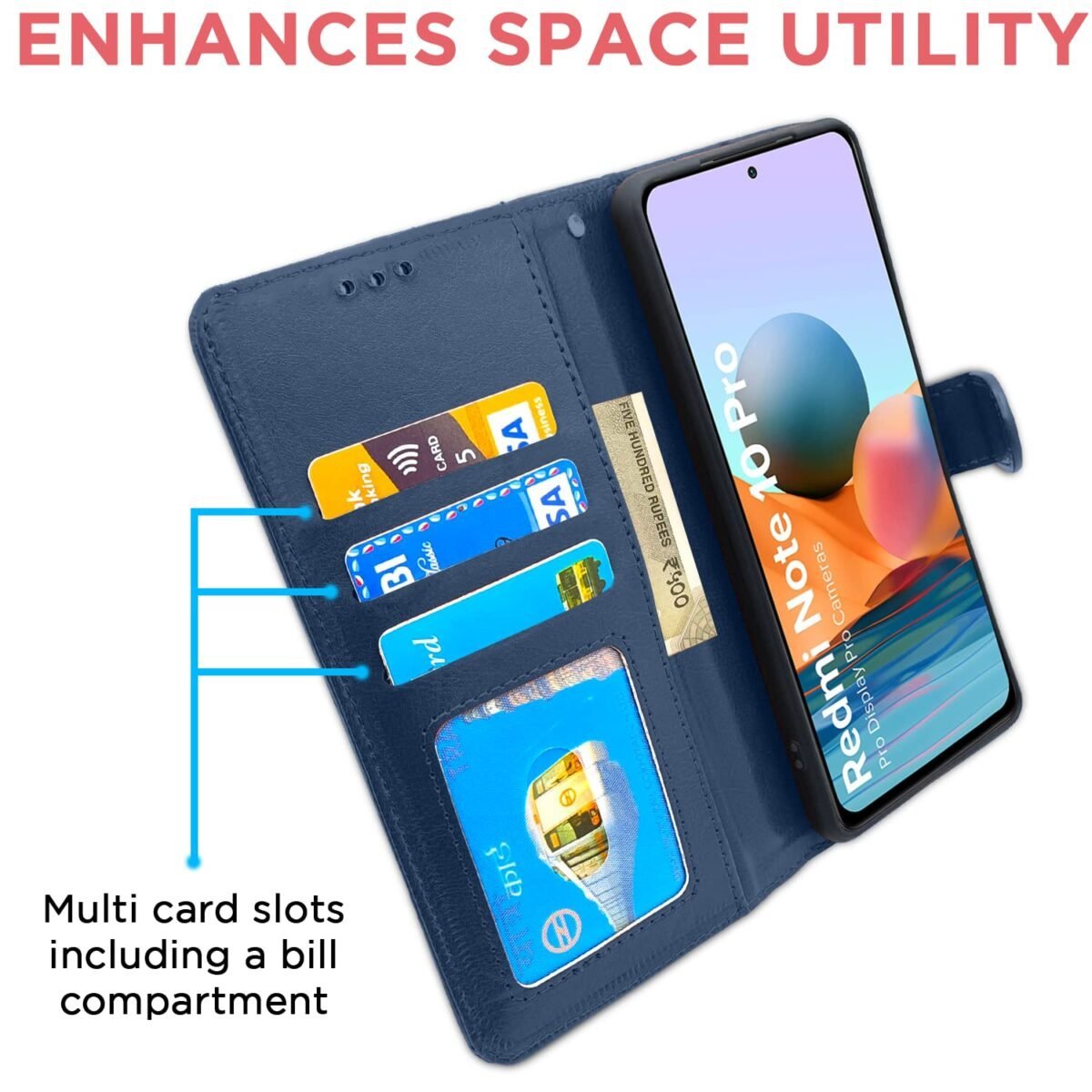 Mi Redmi Note 10 Pro/Note 10 Pro Max Flip Case | Vintage Leather Finish | Inside TPU | Wallet Stand | Magnetic Closing | Flip Cover for Mi Redmi Note 10 Pro/Note 10 Pro Max (Blue)