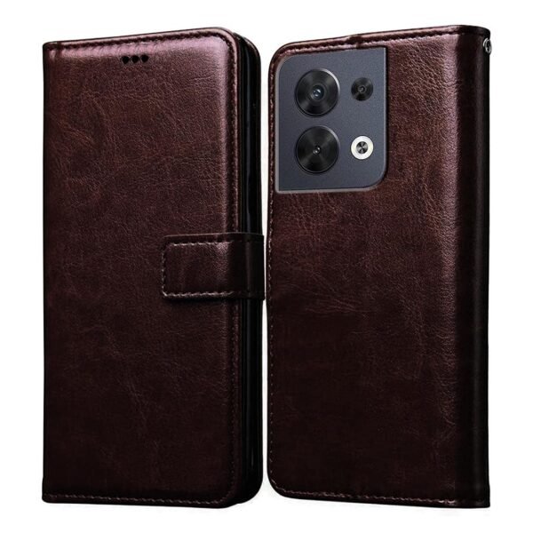 Flip Cover for Oppo Reno8 5G | Premium Leather Finish | Inbuilt Pockets & Stand | Flip Case for Oppo Reno8 5G (Coffee)