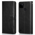 Shock Proof Flip Cover Back Case Cover for Realme C21Y | C21 | C25Y (Flexible | Leather Finish | Card Pockets Wallet & Stand | Black)