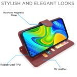 Redmi Note 9 Flip Cover Magnetic Leather Wallet Case Shockproof TPU for Redmi Note 9 (Brown)