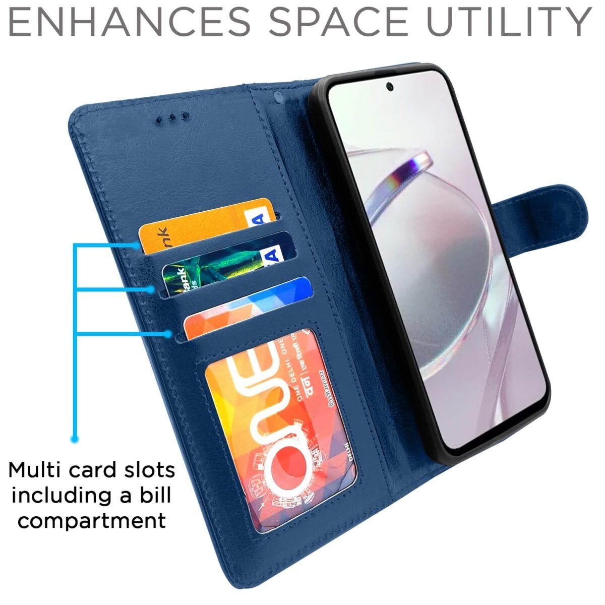 Mi Redmi 12 5G / Poco M6 Pro 5G Flip Cover Leather Finish | Inside TPU | Wallet Stand and Shock Proof | Flip Case for Mi Redmi 12 5G / Poco M6 Pro 5G (Blue)