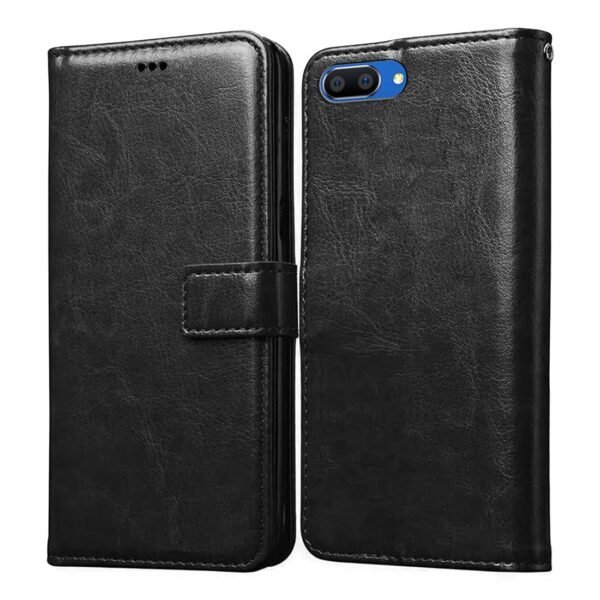 Flip Cover for Realme C1 | Premium Leather Finish | Inbuilt Pockets & Stand | Flip Case for Realme C1 (Black)