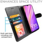 Vivo Y35 Flip Case Leather Finish | Inside TPU with Card Pockets | Wallet Stand and Shock Proof | Magnetic Closing | Complete Protection Flip Cover for Vivo Y35 (Black)