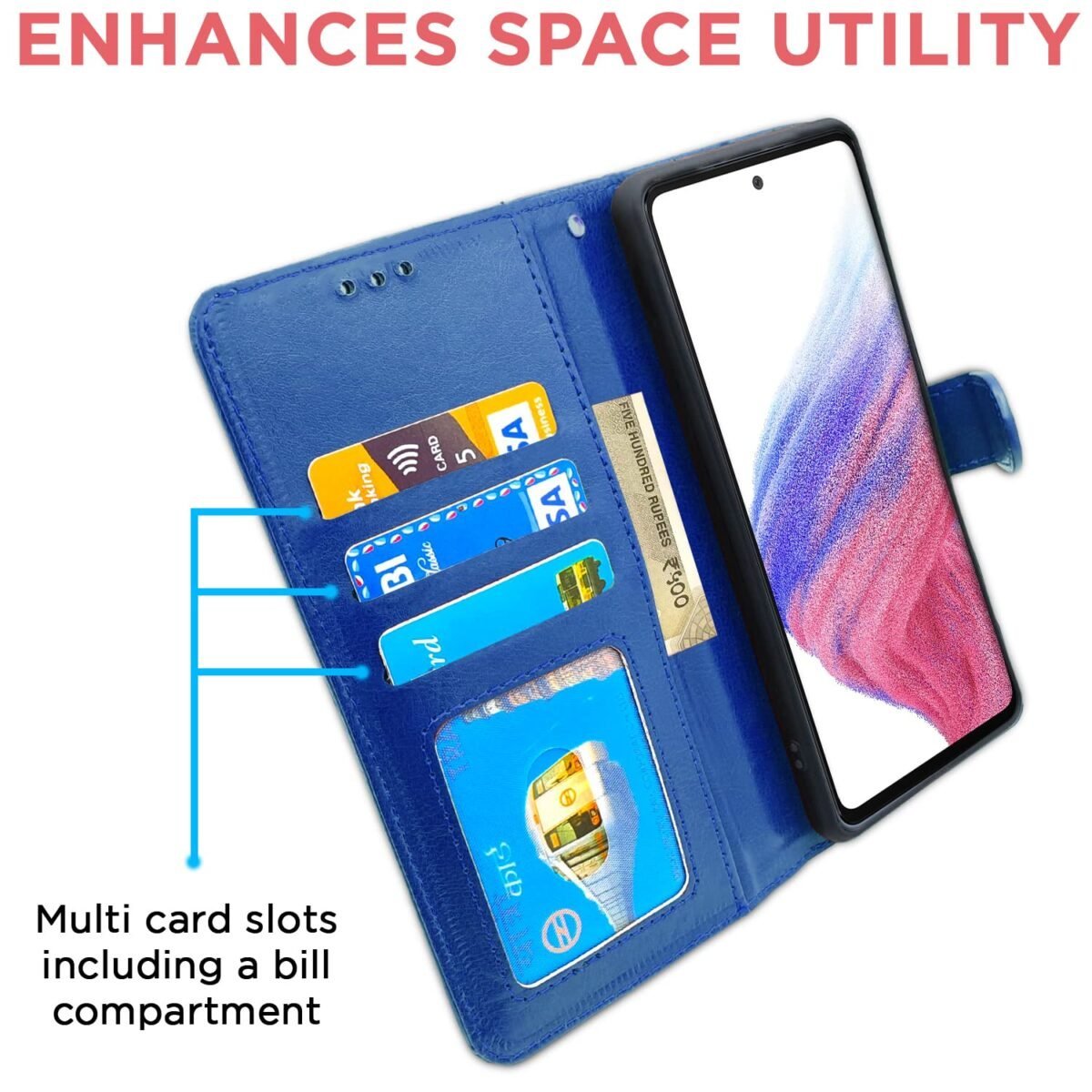 Samsung Galaxy A53 5G Flip Cover | PU Leather Finish | 360 Protection | Wallet & Stand | Strong Magnetic Flip Case for Samsung Galaxy A53 5G (Blue)