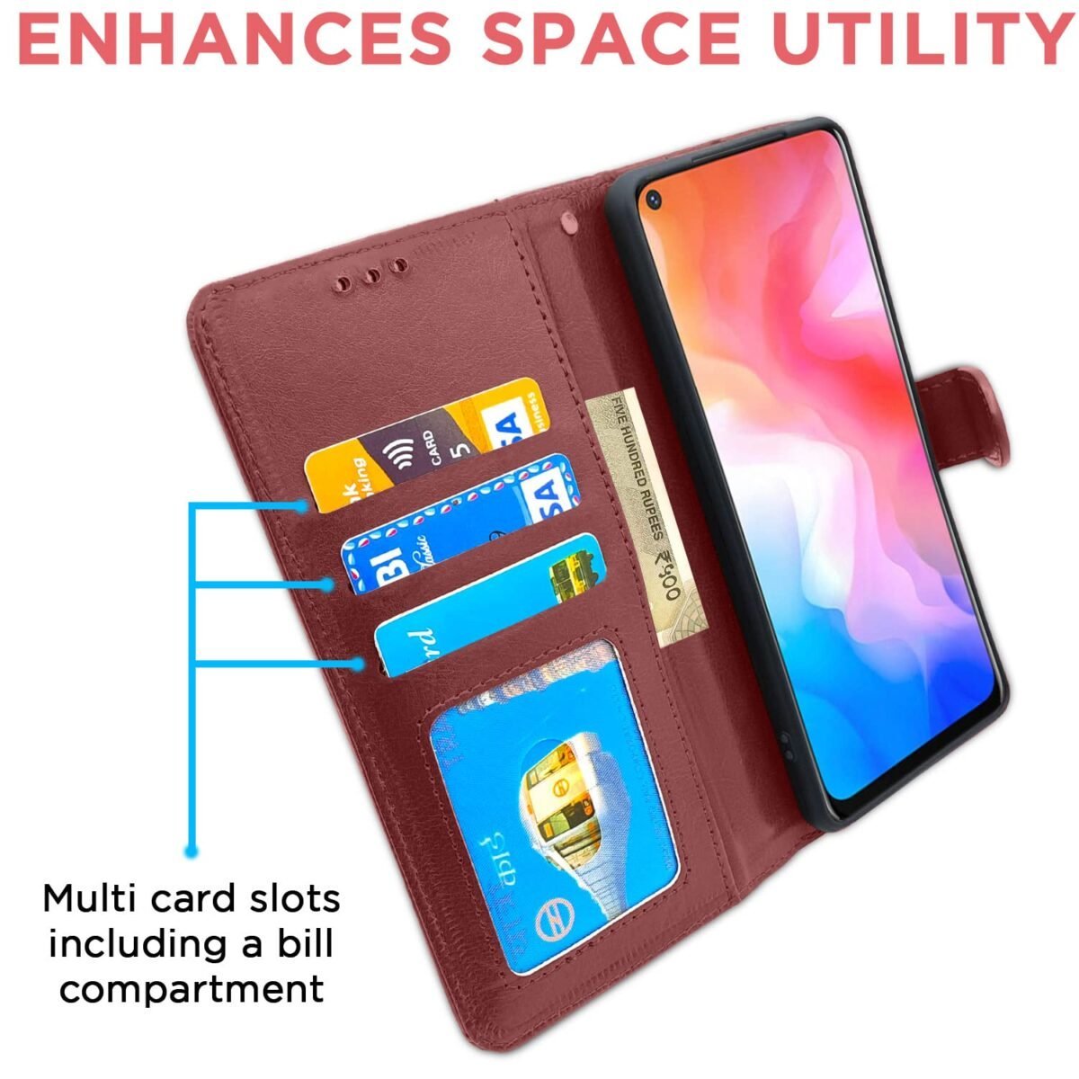 Vivo Y30 Flip Case Leather Finish | Inside TPU with Card Pockets | Wallet Stand and Shock Proof | Magnetic Closing | Complete Protection Flip Cover for Vivo Y30 (Brown)