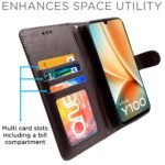 Vivo Y100 5G Flip Cover Leather Finish | Inside TPU with Card Pockets | Wallet Stand and Shock Proof | Complete Protection Flip Case (Coffee)