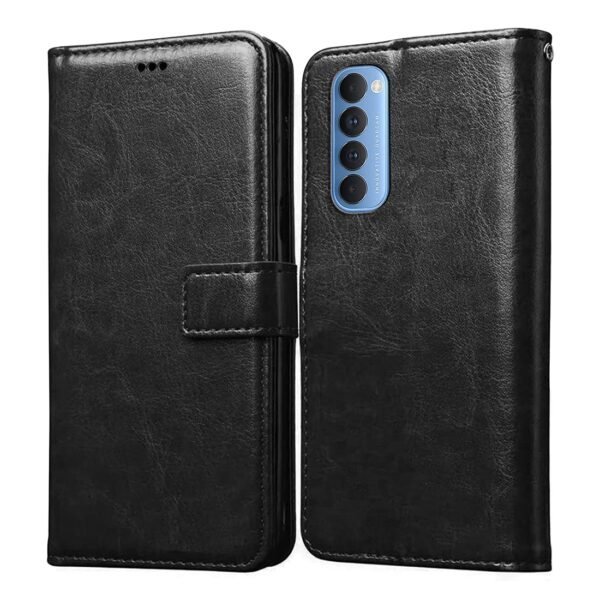 Flip Cover for Oppo Reno 4 Pro | Premium Leather Finish | Inbuilt Pockets & Stand | Flip Case for Oppo Reno 4 Pro (Black)