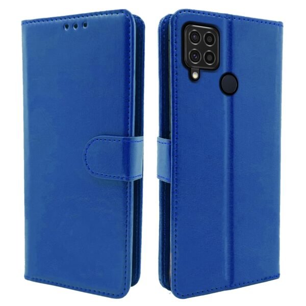 Realme C15 Flip Cover Magnetic Leather Wallet Case Shockproof TPU for Realme C15 (Blue)