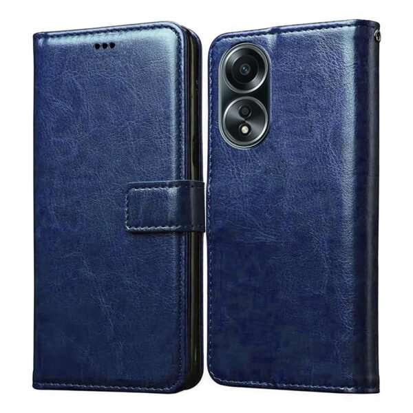 Flip Cover Back Case for Oppo A58 4G | Premium Leather Finish | Inbuilt Pockets & Stand | Flip Cover Back Case for Oppo A58 4G (Blue)