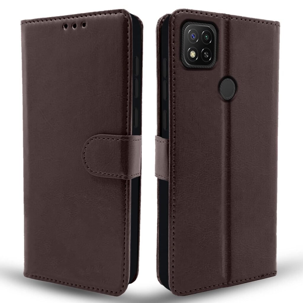 Redmi 9 Flip Cover Magnetic Leather Wallet Case Shockproof TPU for Redmi 9 (Brown)