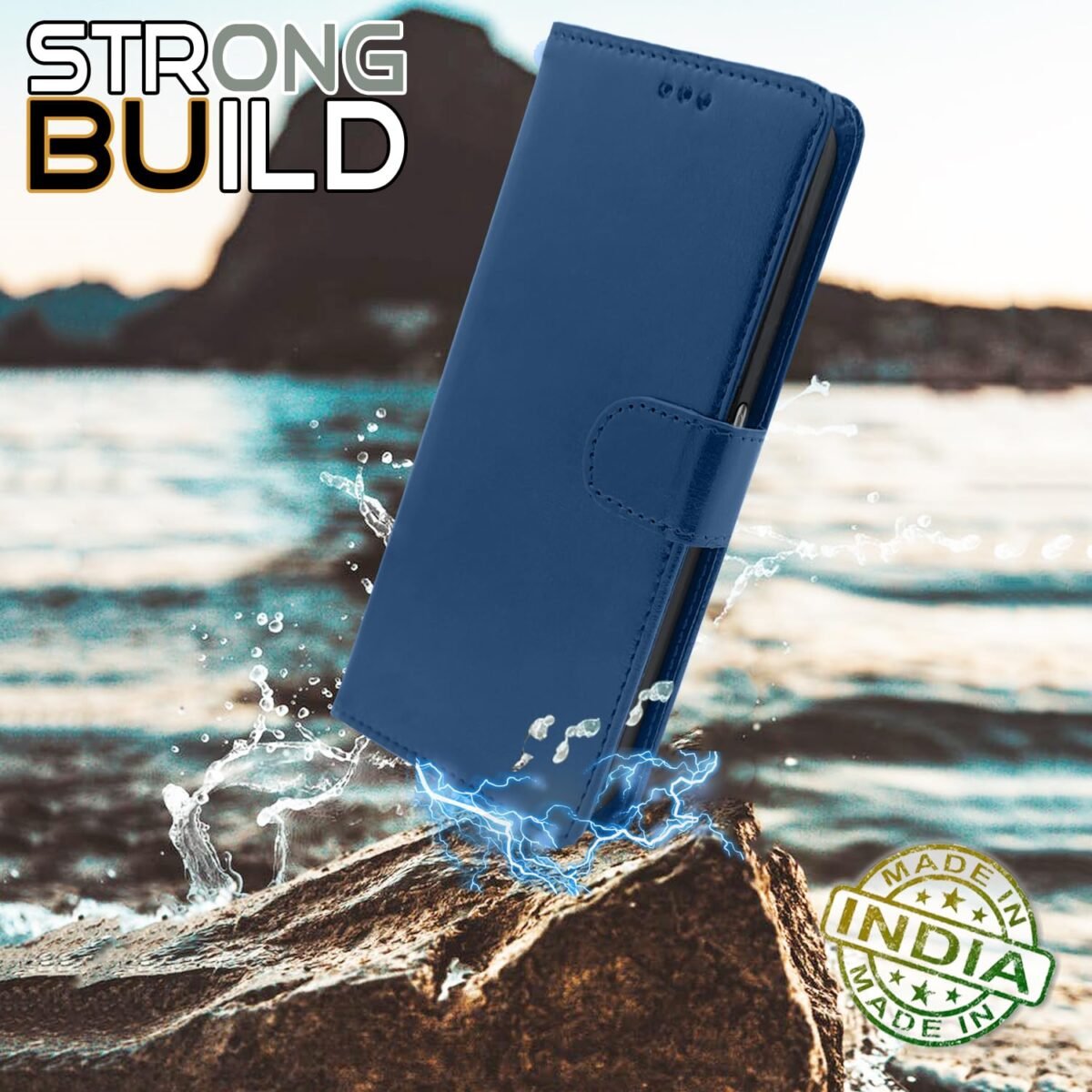 Oppo A78 5G Flip Cover Leather Finish | Inside TPU with Card Pockets | Wallet Stand and Shock Proof | Magnetic Closing | Complete Protection Flip Case (Blue)