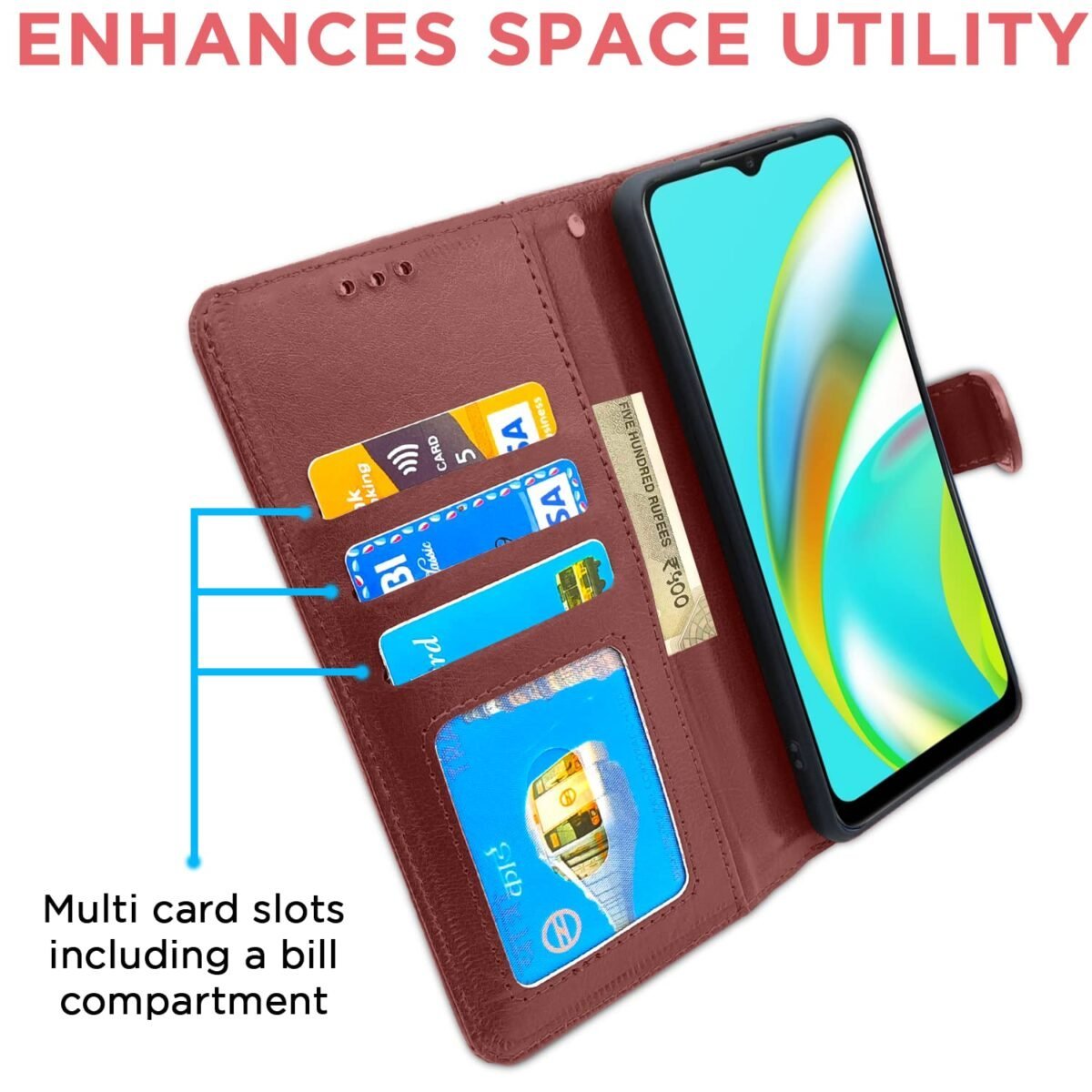 Realme C12 / Realme Narzo 20 / Narzo 30A / Realme C25 Flip Cover Magnetic Leather Wallet Case Shockproof TPU for Realme C12 / Realme Narzo 20 / Narzo 30A / Realme C25 (Brown)