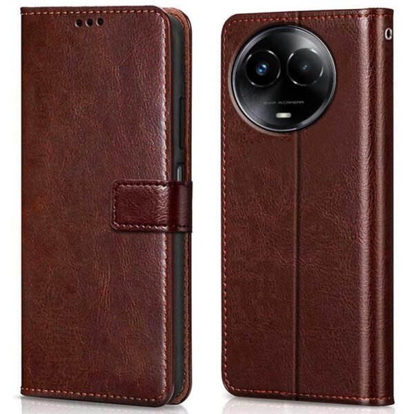 Shock Proof Flip Cover Back Case Cover for Realme Narzo 60X 5G | Realme 11 5G | Realme 11X 5G | Realme C67 5G (Flexible | Leather Finish | Card Pockets Wallet & Stand | Brown)