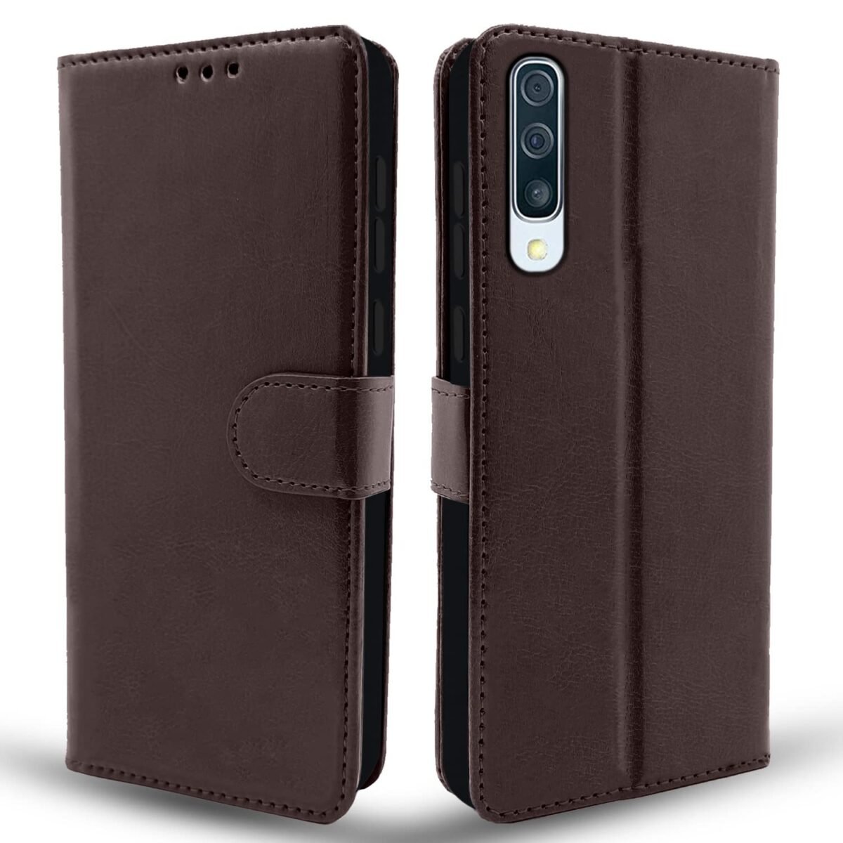 Samsung Galaxy A50 / A50s / A30s Flip Case Leather Finish | Inside TPU with Card Pockets | Wallet Stand and Shock Proof | Magnetic Closing | Complete Protection Flip Cover (Coffee)