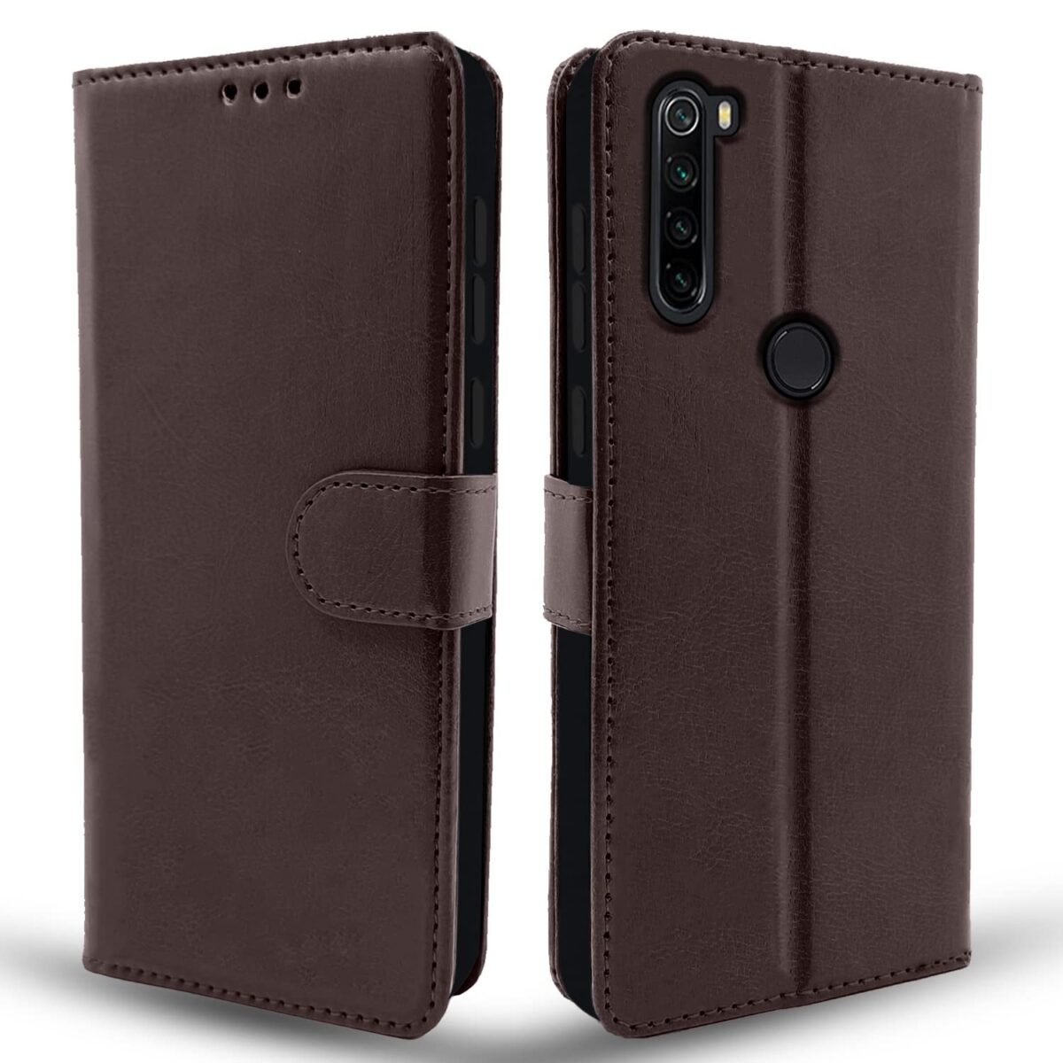 Mi Redmi Note 8 Flip Case Leather Finish | Inside TPU with Card Pockets | Wallet Stand and Shock Proof | Magnetic Closing | Complete Protection Flip Cover for Mi Redmi Note 8 (Coffee)