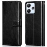 Shock Proof Flip Cover Back Case Cover for Mi Redmi 12 5G | Redmi 12 4G | Poco M6 Pro 5G (Flexible | Leather Finish | Card Pockets Wallet & Stand | Black)