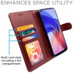 Oppo A55 Flip Case Leather Finish | Inside TPU with Card Pockets | Wallet Stand and Shock Proof | Magnetic Closing | Complete Protection Flip Cover (Brown)