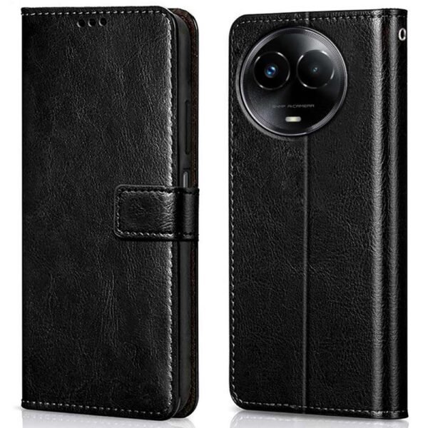 Shock Proof Flip Cover Back Case Cover for Realme Narzo 60X 5G | Realme 11 5G | Realme 11X 5G | Realme C67 5G (Flexible | Leather Finish | Card Pockets Wallet & Stand | Black)