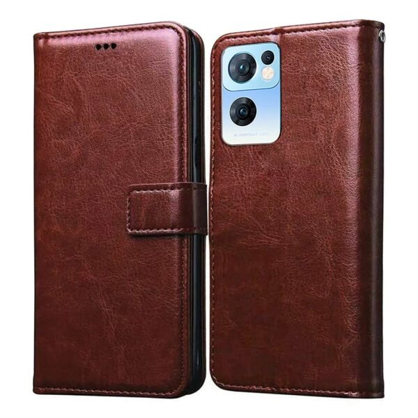 Flip Cover for Oppo Reno7 5G | Premium Leather Finish | Inbuilt Pockets & Stand | Flip Case for Oppo Reno7 5G (Brown)