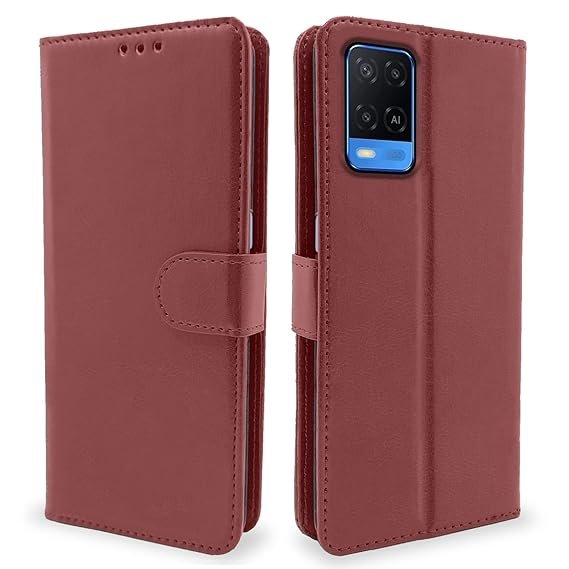 Oppo A54 Flip Cover | PU Leather Finish | 360 Protection | Wallet & Stand | Strong Magnetic Flip Case for Oppo A54 (Brown)