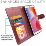 Redmi 6 Flip Cover Leather Finish | Inside TPU with Card Pockets | Wallet Stand and Shock Proof | Complete Protection Flip Case (Brown)