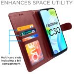 Realme C30 / Narzo 50i Prime Flip Case Leather Finish | Inside TPU with Card Pockets | Wallet Stand and Shock Proof | Magnetic Closing | Complete Protection Flip Cover (Brown)