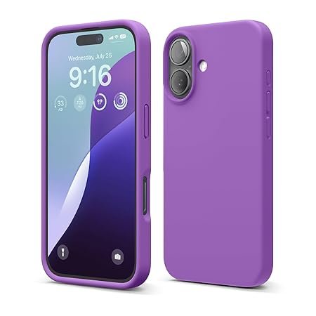 iPhone 16 Case, Premium Liquid Silicone Case, Full Body Protective Cover, Shockproof (Neon Purple)