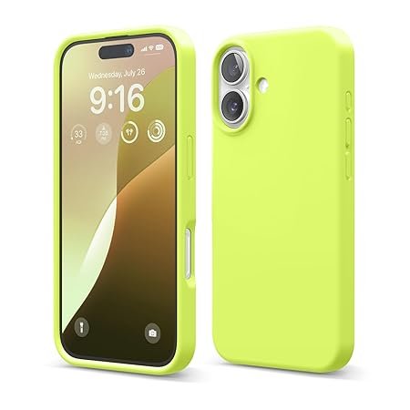 iPhone 16 Case, Premium Liquid Silicone Case, Full Body Protective Cover, Shockproof (Neon Yellow)