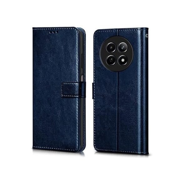 Flip Cover Back Case Cover for Realme 13 5G | Realme 12 5G | 12X 5G | Narzo 70x 5G | C65 5G | N65 (Flexible | Leather Finish | Card Pockets Wallet & Stand (Blue)