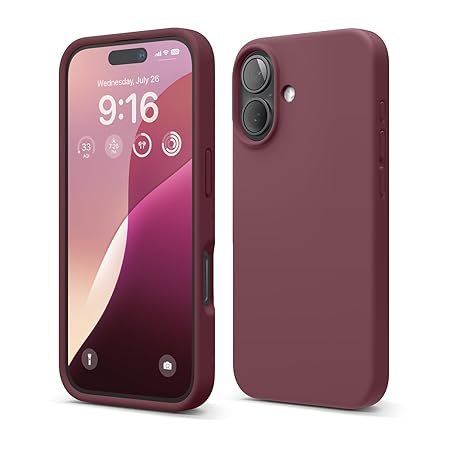 iPhone 16 Case, Premium Liquid Silicone Case, Full Body Protective Cover, Shockproof (Burgundy)