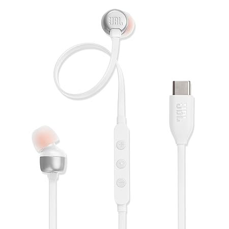 JBL Tune 310 Wired in-Ear Type C Earphones, Hi-Res Audio with Digital-to-Analog Converter, 3-Button EQ Preset Remote with Microphone, Compatible with USB-C Devices (White)