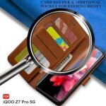 Flip Cover Back Case for iQOO Z7 Pro/Vivo T2 Pro 5G | Genuine Leather Finish | Inbuilt Pockets & Stand | Flip (Brown)