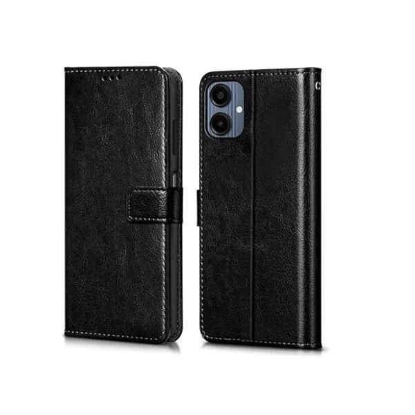 Flip Cover Back Case Cover for Samsung Galaxy A06 (Flexible | Leather Finish | Card Pockets Wallet & Stand (Black)