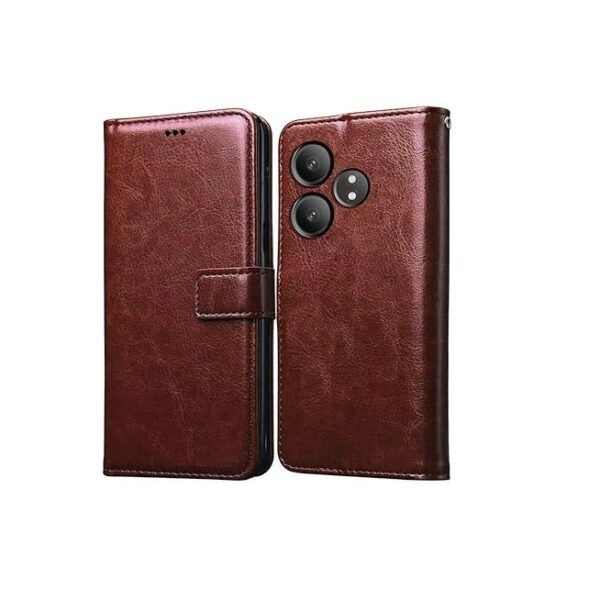 Flip Cover Back Case for Realme GT 6T 5G | Premium Leather Finish | Inbuilt Pockets & Stand | Flip Cover (Brown)