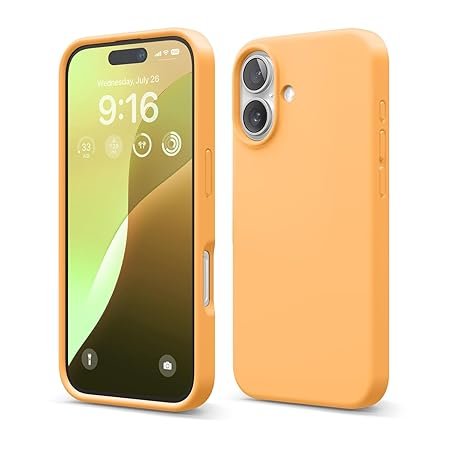 iPhone 16 Case, Premium Liquid Silicone Case, Full Body Protective Cover, Shockproof (Orange)