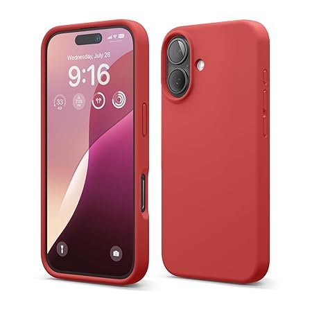 iPhone 16 Case, Premium Liquid Silicone Case, Full Body Protective Cover, Shockproof (Red)