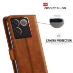 Flip Cover Back Case for iQOO Z7 Pro/Vivo T2 Pro 5G | Genuine Leather Finish | Inbuilt Pockets & Stand | Flip (Brown)