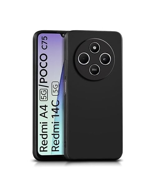 Back Cover for Redmi A4 5G | Poco C75 5G | Redmi 14C 5G | Ultra Slim Soft Rubberised Case | Camera Protection - Silicone Black